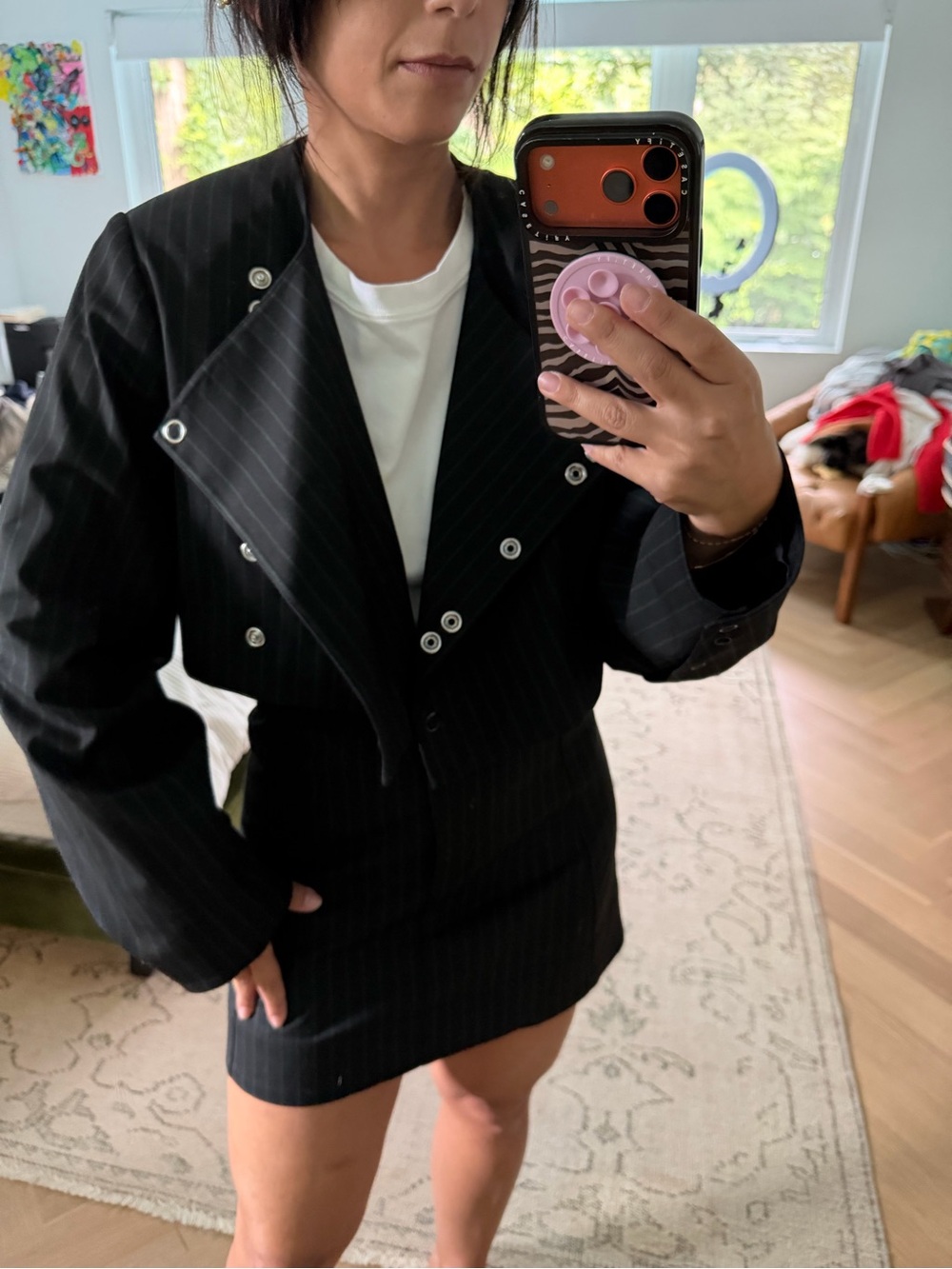 GANNI
Stripe Cropped Blazer In Black